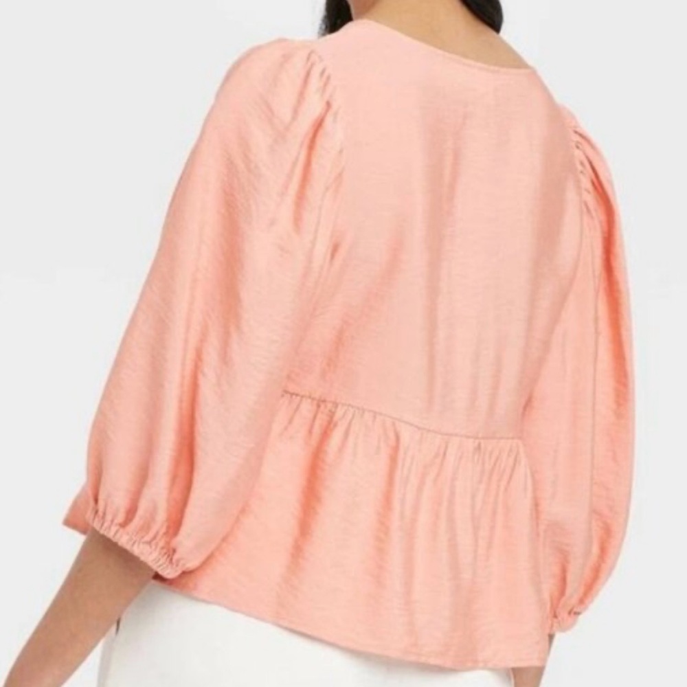 A New Day Light Coral Bow-Accent Blouse - Picture 2 of 7